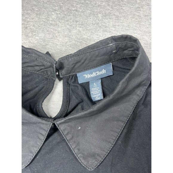 Heightened Sensibilities Collared Top‎ ModCloth Large Black Retro - Picture 2 of 9